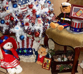 let s celebrate our independence, patriotic decor ideas, seasonal holiday d cor, wreaths, Patriotic Decor at the base of the Tree