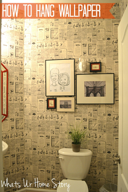 how to hang wallpaper, diy, home decor, how to, wall decor, Vintage Newspaper wallpaper in the powder room