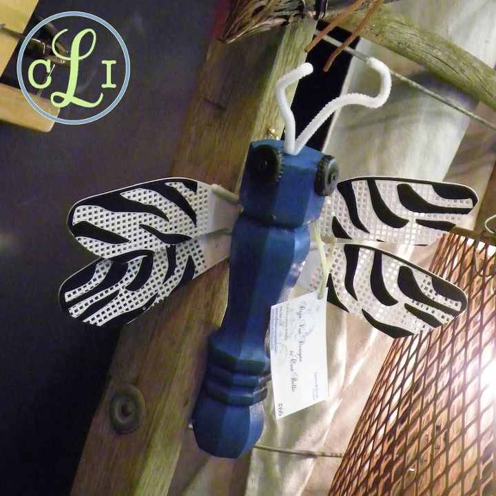 tutorial for winged bug for the garden, crafts, gardening, repurposing upcycling, On this bug I didn t even have to paint the wings the flyswatter came with the zebra stripes how easy is that