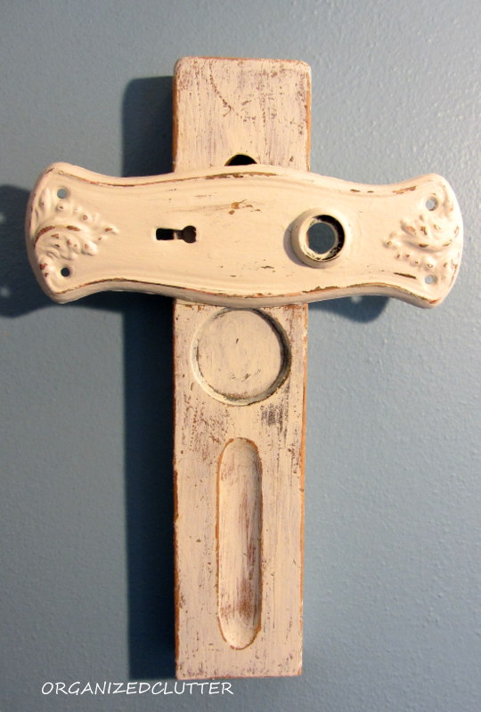 repurposed shabby chic crosses, repurposing upcycling, Here one of my shabby chic crosses hanging on my foyer wall