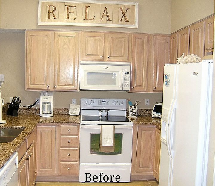 kitchen cabinet remake pickled to beachy, Before pickled cabinets