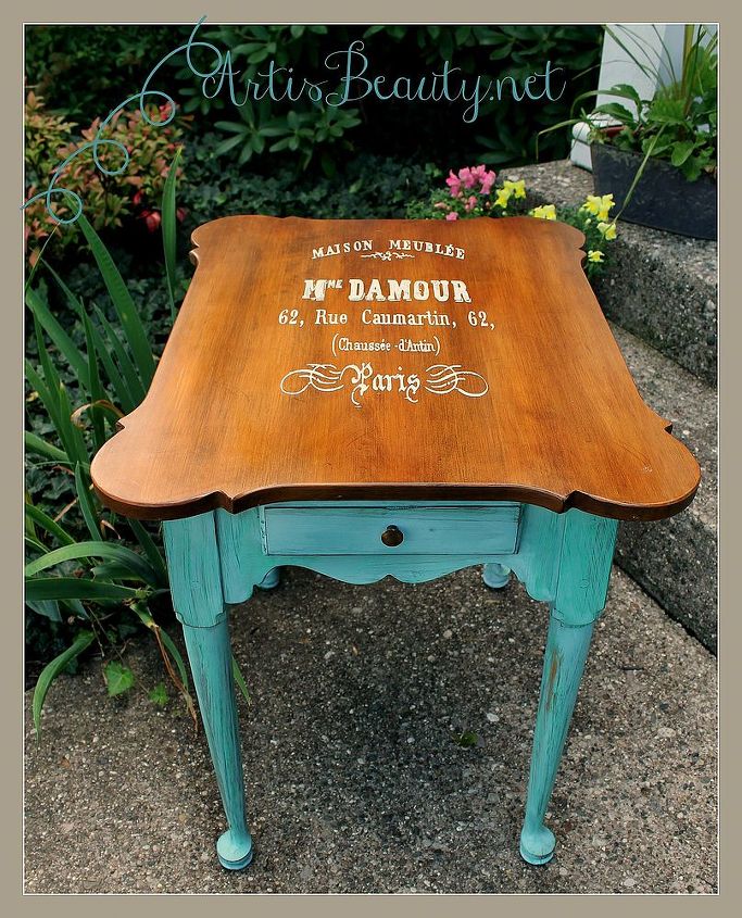 free end table turned french parlor table, painted furniture, shabby chic, the finished French Parlor table