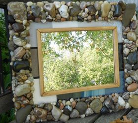 my lake superior rock collection, crafts, home decor, pallet, repurposing upcycling, This is a rescue project an old tile display was given new life as a mirror full measurement is roughly 22 X 18 and is roughly 2 thick with rocks mirror is 8 X 11 1 2 and weighs approx 16lb s available for purchase