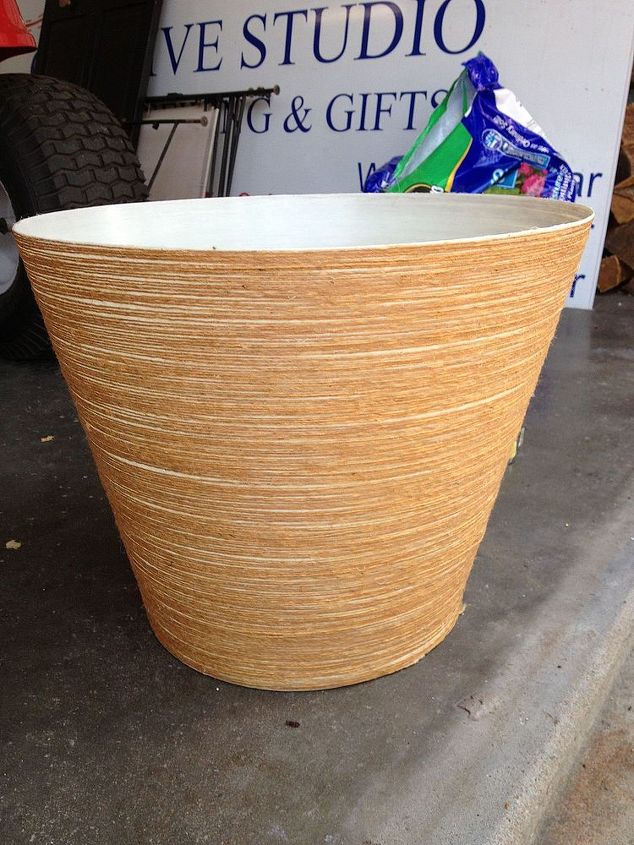 lampshade planter, gardening, repurposing upcycling, Very unusual string wrapped lampshade