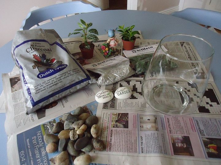 making a terrarium a snow day project, container gardening, crafts, gardening, succulents, terrarium, A few supplies I needed to get started