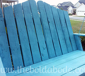 nantucket inspired porch swing made from reclaimed pallets, outdoor living, pallet, porches, Painted a soft blue shade this swing is an inviting and comfortable place to spend the summer days