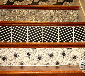 wallpaper update on the stairs, stairs, All Done Pop over to blog post to see the whole staircase and the bright pop of green in one of the patterns