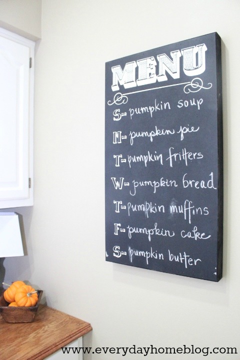 2013 fall home tour at the everyday home, seasonal holiday decor, The menu board in my kitchen is filled