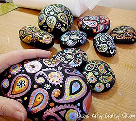 painted paisley stones, crafts, gardening, painting, Paisley stones river rocks painted with acrylic metallic paint
