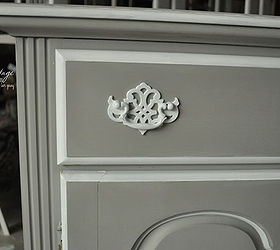 wisteria inspired painted china hutch, painted furniture, La Craie Franciscan Grey and Magnolia