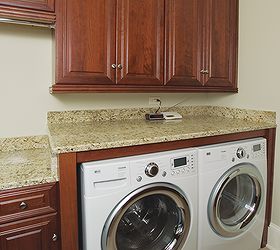 could these luxurious laundry rooms actually make doing laundry fun, laundry room mud room, Dual Level Countertop This is a great way to utilize the additional space created by a front loading washer