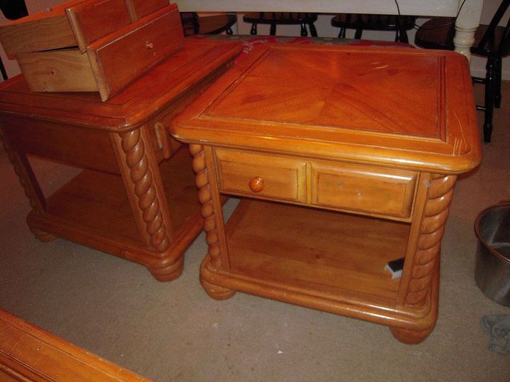 remake of one ugly coffee table set, Here are the two little guys also in horrible state but the whole set was solid wood so I knew it was at least worth an effort