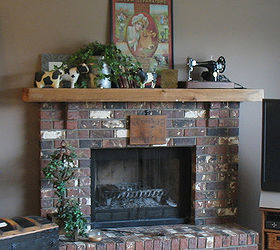 revamping an outdated brick fireplace without destruction, concrete masonry, fireplaces mantels, home decor, A typical unassuming brick fireplace with a tiny mantel was in need of a new look