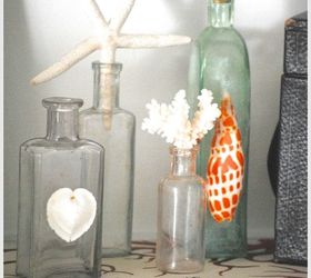 simple decorating with diy shell bottles, home decor, Grab your shells some old bottles and get hot gluing