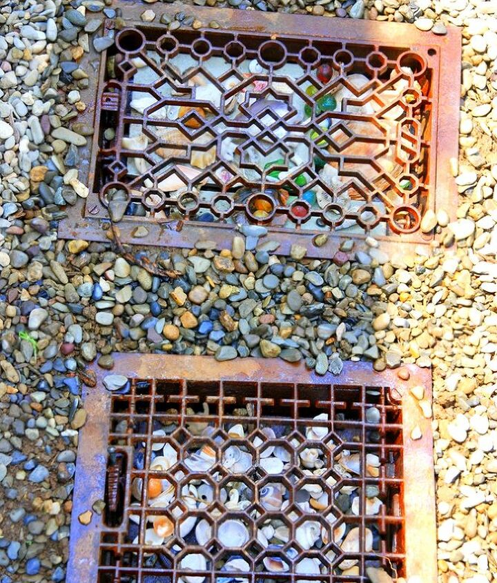 take the repurposed path less traveled, outdoor living, repurposing upcycling, Repurposed vintage grates add whimsy to a walkway