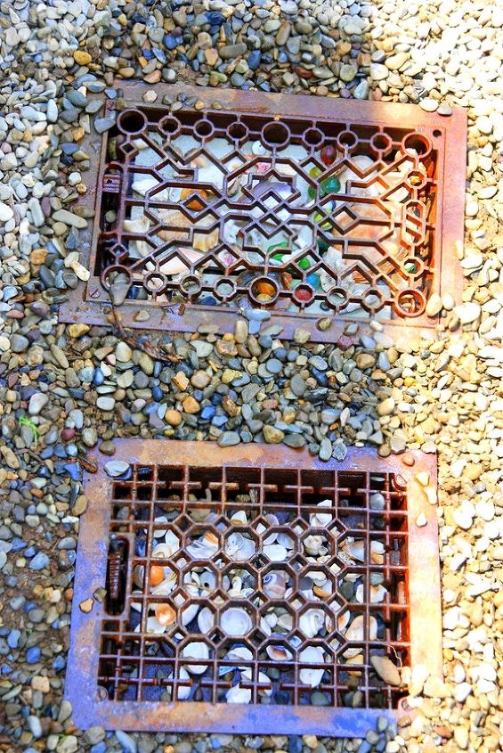 take the repurposed path less traveled, outdoor living, repurposing upcycling, Repurposed vintage grates add whimsy to a walkway