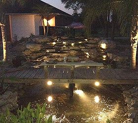 this is a 10k gal koi pond it had a bead filter and uv lights we changed it to a, outdoor living, ponds water features, lights always make a waterfall amazing