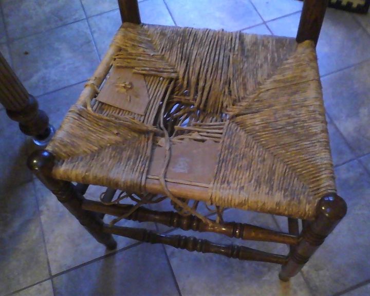 renewed rush seat chairs, painted furniture, repurposing upcycling, This needed fixing