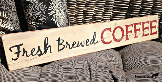 vintage floor boards turned beautiful signs, crafts, repurposing upcycling, Fresh Brewed Coffee