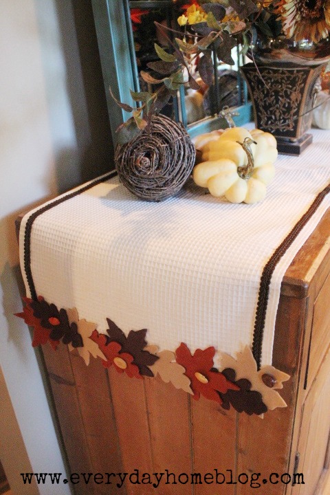 fabulous no sew fall leaf runner, crafts, seasonal holiday decor, This No Sew Fall Leaf Runner is perfect as a base for a Fall vignette
