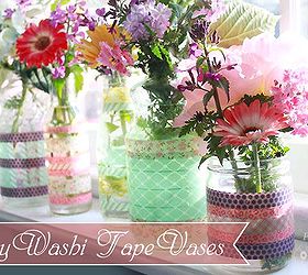 simple washi tape vases using recycled jars and bottles, crafts, Beautiful Upcycled Washi Tape Vases