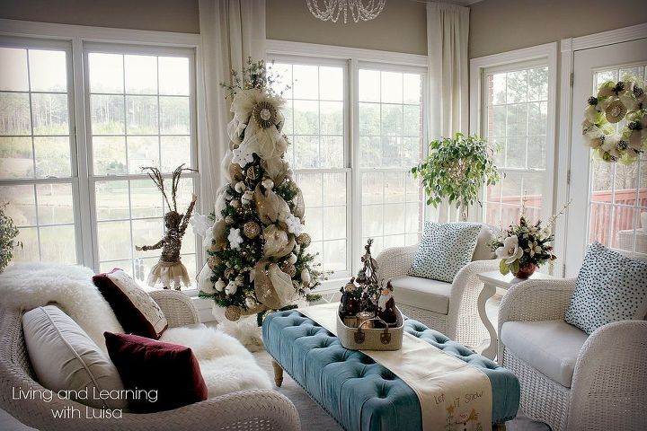 cheerfully festive christmas home, christmas decorations, seasonal holiday decor, Sunroom