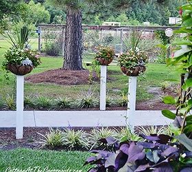 how to mount flower baskets onto wooden posts, curb appeal, diy, flowers, gardening, how to, repurposing upcycling, woodworking projects, Summer annuals will be changed out in the fall with pansies that will bloom all winter