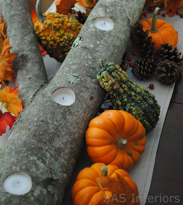 autumn log centerpiece, crafts, seasonal holiday decor, Autumn Log Centerpiece via sasinteriors net