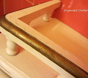 a vintage toilet tank shelf makeover, bathroom ideas, home decor, repurposing upcycling, shelving ideas, Here is the shelf in its original paint finish with the gold stripe and painted in an enamel