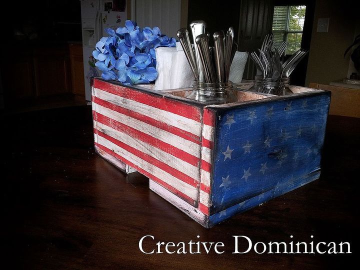 diy patriotic silverware and napkin caddy, crafts, patriotic decor ideas, seasonal holiday decor