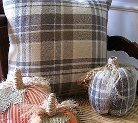 pumpkin pillow for fall from old shirts, crafts, repurposing upcycling, seasonal holiday decor, A plaid flannel shirt was used for the back of the pillow cover