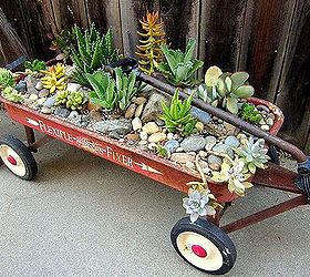 vintage red flyer wagon planter with succulent plants, flowers, gardening, outdoor living, repurposing upcycling, succulents