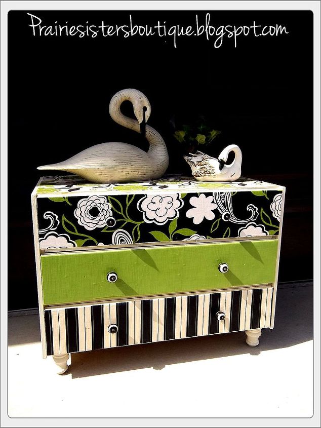 fun and funky repurposed dressers in fabric, painted furniture, repurposing upcycling, After Funky fabrics and cute knobs