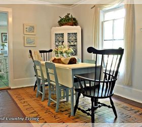 my fave room the dining room, chalk paint, dining room ideas, flowers, painting, The dining set now wears Annie Sloan Chalk Paint The tabletop is Old White the table legs and side chairs wear Duck Egg Blue The Windsor chairs are painted in Graphite