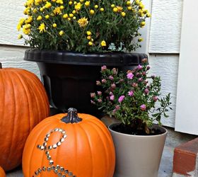 fall front porch, doors, seasonal holiday decor, wreaths, Nailhead Trim Pumpkin