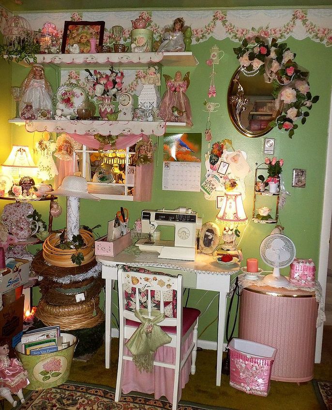 my creative space, craft rooms, crafts, home decor, painted furniture, shelving ideas, storage ideas, Storage for wreaths i will be making and my sewing machine table