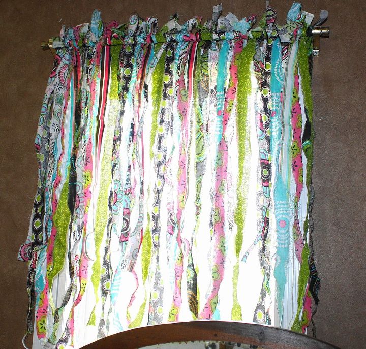 diy ripped material curtains, crafts, Left over material from the lamp shade we made