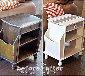 magazine rack side table makeover, painted furniture, Before and after of my side table