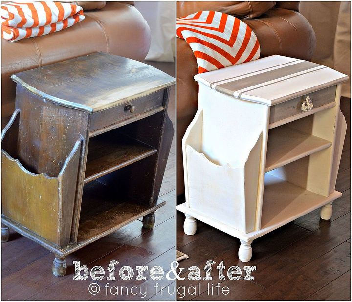 magazine rack side table makeover, painted furniture, Before and after of my side table