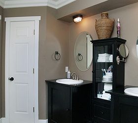 master bath overhaul on the cheap, bathroom ideas, doors, home decor, Cheap exterior lighting we painted the brass door knobs they held up and cut down MDF boards for more charming baseboards and trim