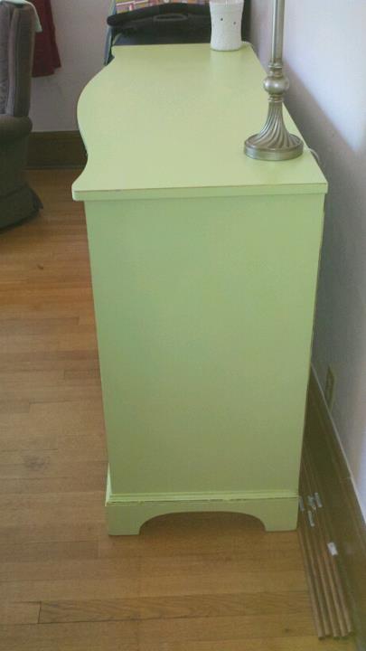 took a cheap craigslist buffet dresser and changed it into a one of a kind changing, painted furniture, just to show the green color a little better