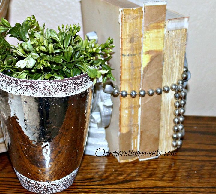 adding topiaries and 2 different vignettes, gardening, home decor, Binding books with silver beads