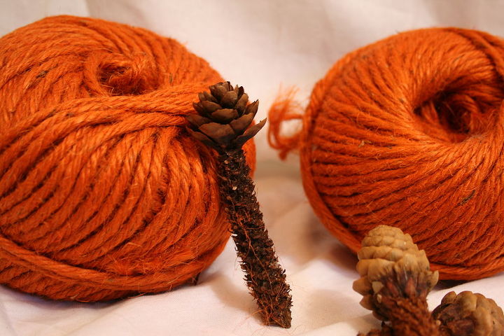 quick easy diy fall craft yarn pumpkins, crafts, seasonal holiday decor, balls of yarn and pinecones