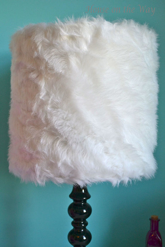 faux fur lampshade and magazine holder, home decor, The faux fur is easy to apply to the lamp shade with some simple adhesive and hot glue