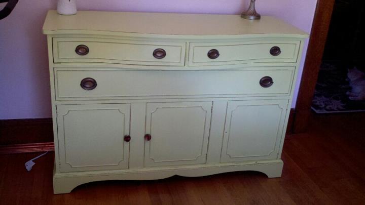 took a cheap craigslist buffet dresser and changed it into a one of a kind changing, painted furniture, Finished