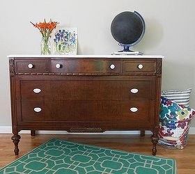 a dark wood dresser with a white top, painted furniture, woodworking projects, After new stain and a little paint