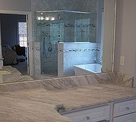 white carrara used everywhere in a master bath suite all tiles were honed, bathroom ideas, countertops, tiling