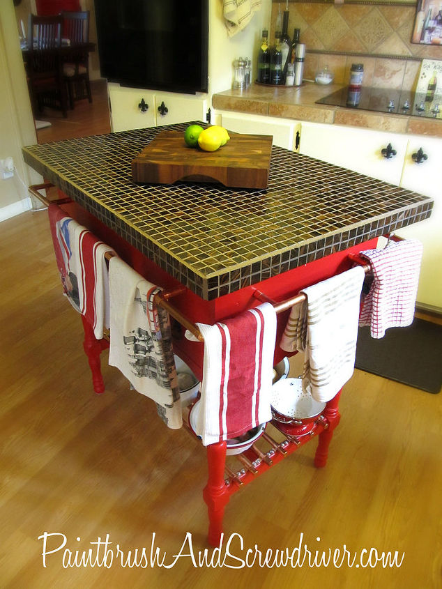 kitchen island made from re purposed wash stand, home decor, kitchen design, kitchen island, repurposing upcycling