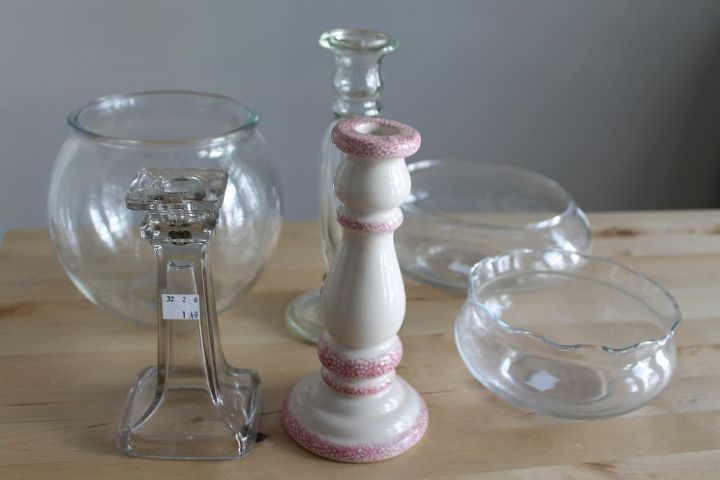 turn candle holders into candy dishes, home decor, repurposing upcycling, This is what they looked like before I spray painted them and glued them together