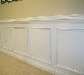 wainscoting amp chair rail, home decor, wall decor, We measured each wall space made all the boxes in each section of wall the same size Basically measure divide by the number of boxes you want subtract the space between them We spaced everything 3 inches apart